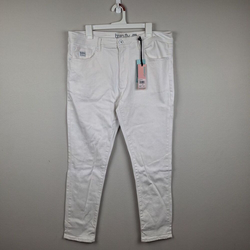 Born Fly Premium Jeans White Stretch Skinny Fit Rinsed Denim Men’s 36x30/31